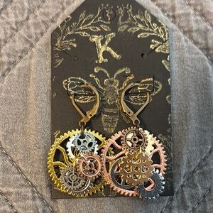 KB Steampunk Gear Earrings mixed metallic punk baddie cool girl jewelry unique